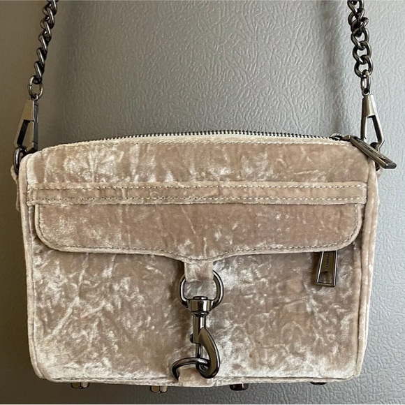 Rebecca Minkoff Suede Mini MAC Crossbody Purse Pink/Taupe Blend - Picture 4 of 16